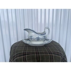 Flow Blue Wood & Sons Adams Gravy Boat and Underplate